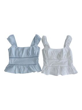 Wild Fable Blue and White Eyelet Peplum Tops in size XS